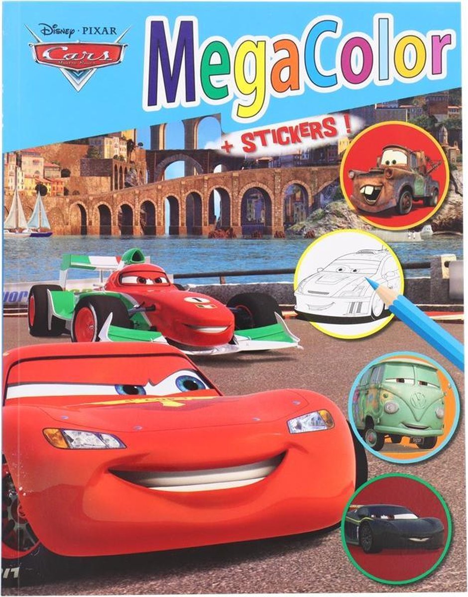 Disney Pixar | Megacolor kleurboek Cars + stickers | dik kleurboek met prachtige cars illustraties